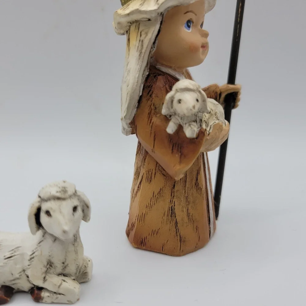 Small Nativity Shepherd‎ Angel Lamb Figurines Christmas Decor Set Replacement Pc